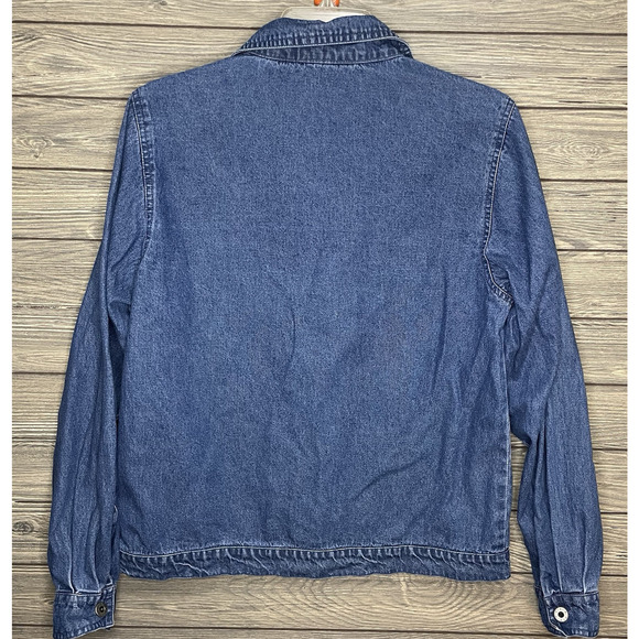 AGAPO Vintage Denim Long Sleeve Button Jacket with Embroided Patches Size Medium - Picture 8 of 9